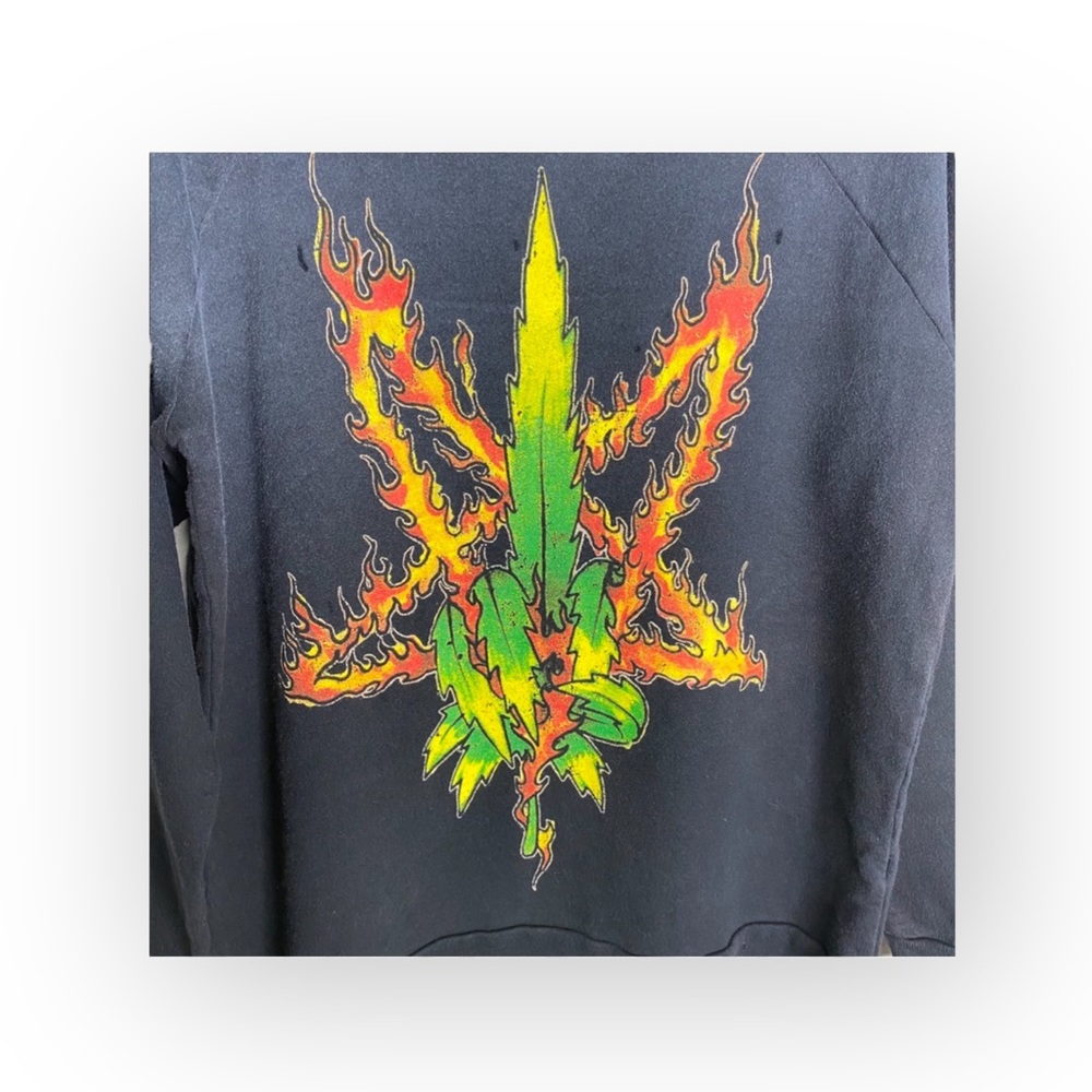 HTF: new UNIF ☻ Burn Me Weed Distressed Sweatshirt ☻ Flames ☻︎ Dirty Black ☻︎ M - Picture 9 of 17